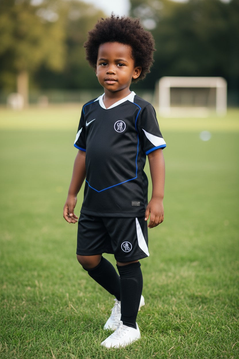 Chelsea FC 25/26 Nike Kids' Third Kit - Black - Inc Socks