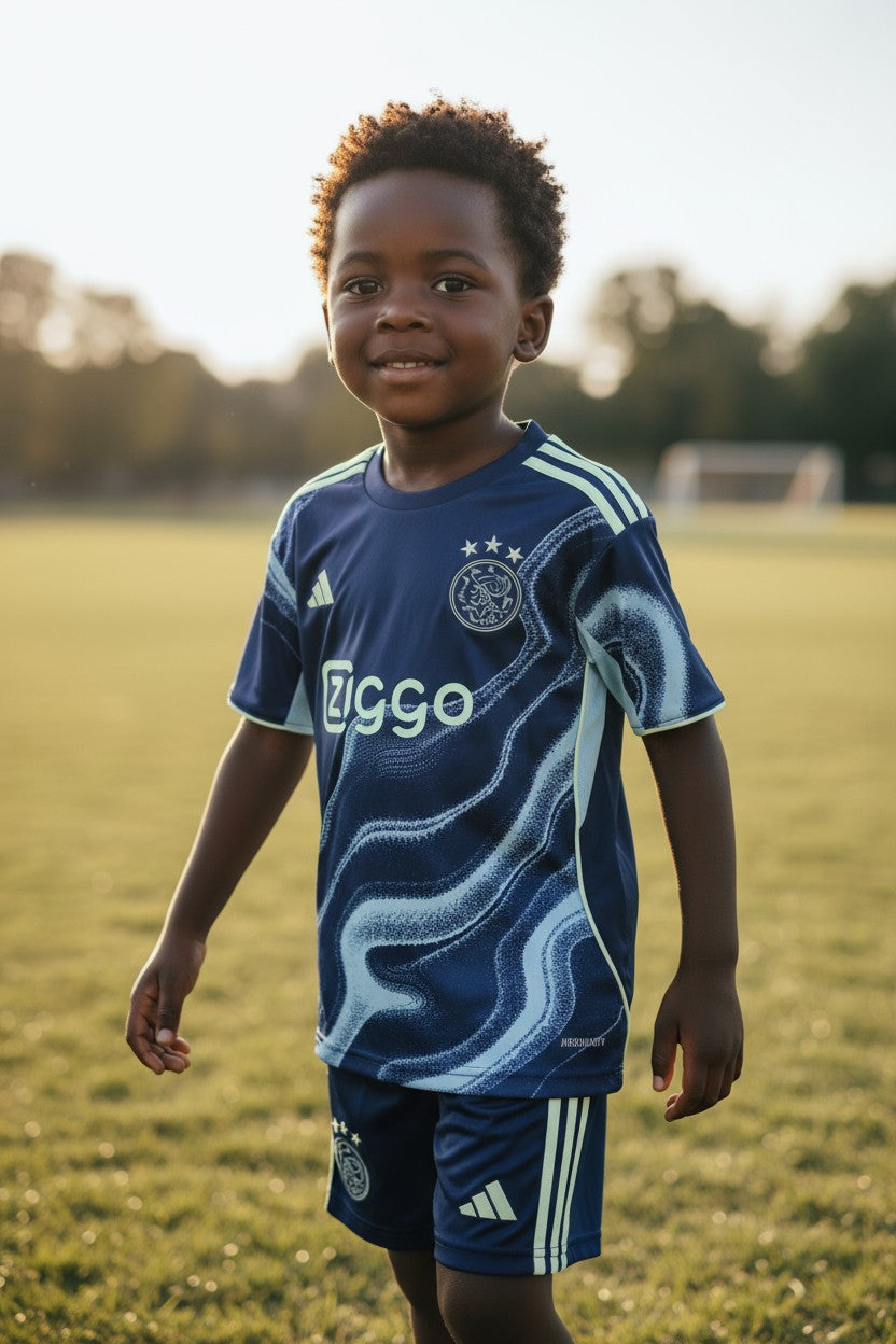 Ajax 25/26 Adidas Away Kids Kit - Blue - Inc Socks